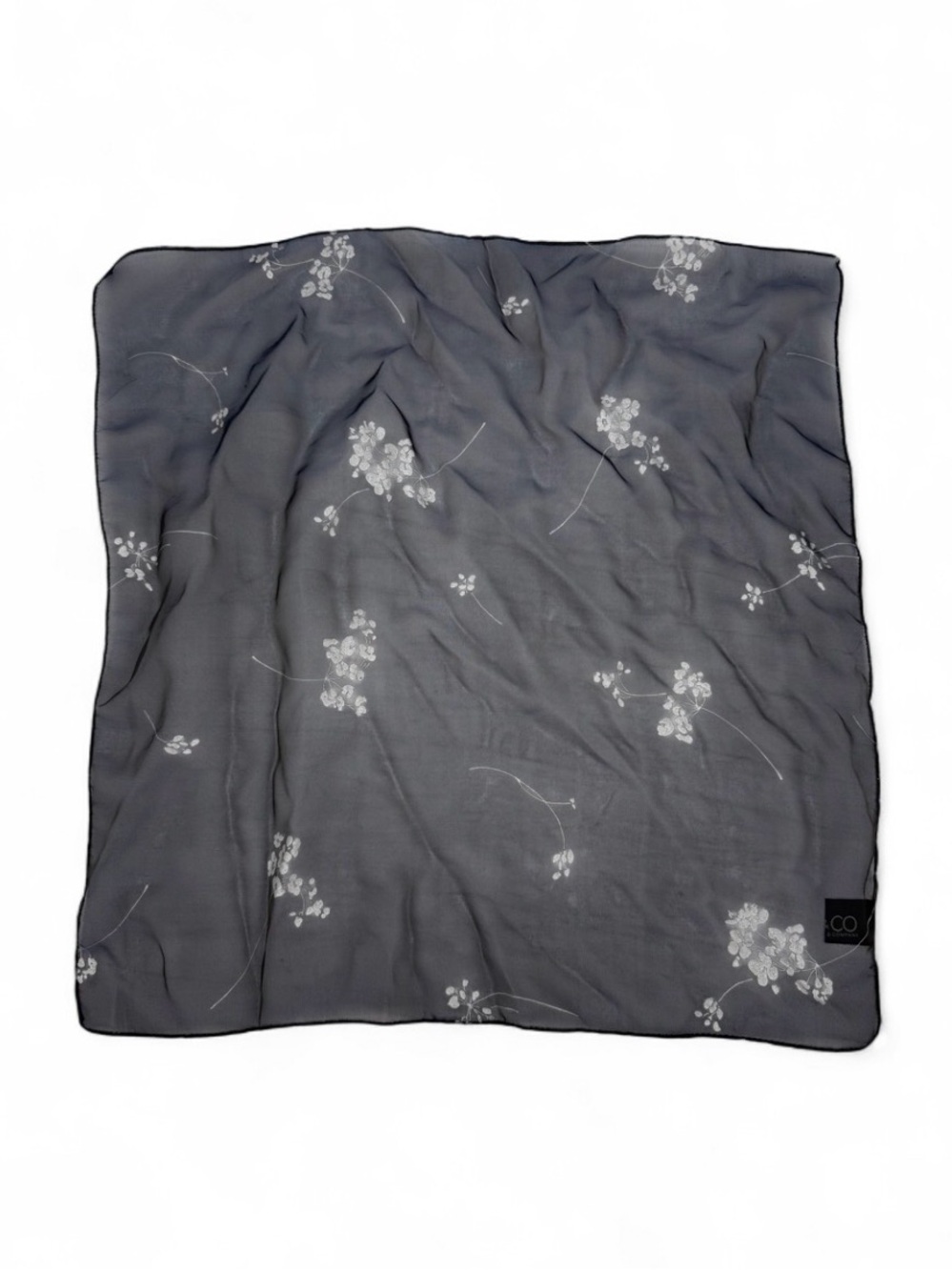 New York & Company Gray Blue Sheer Floral Square Scarf Lightweight Accessory